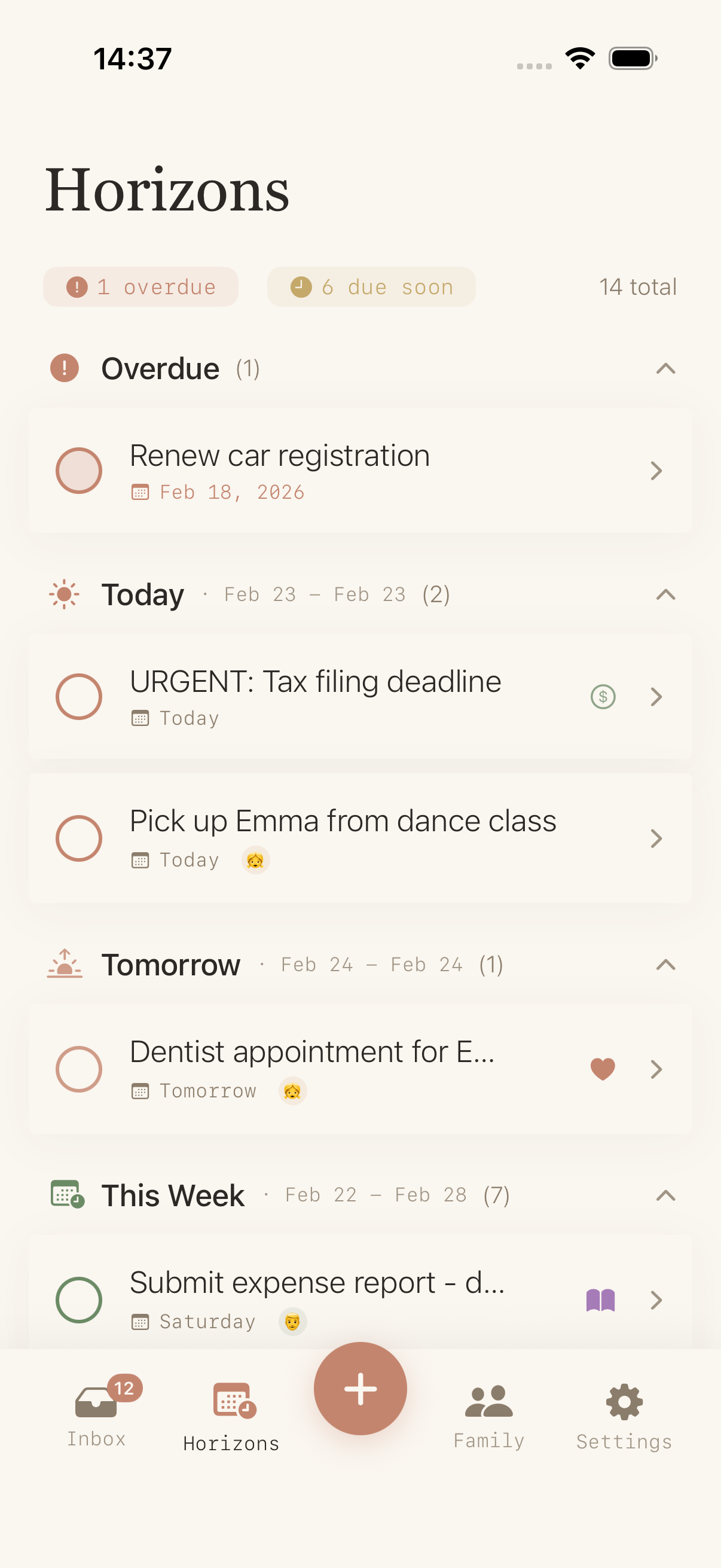 Recursa Horizons view showing upcoming obligations
